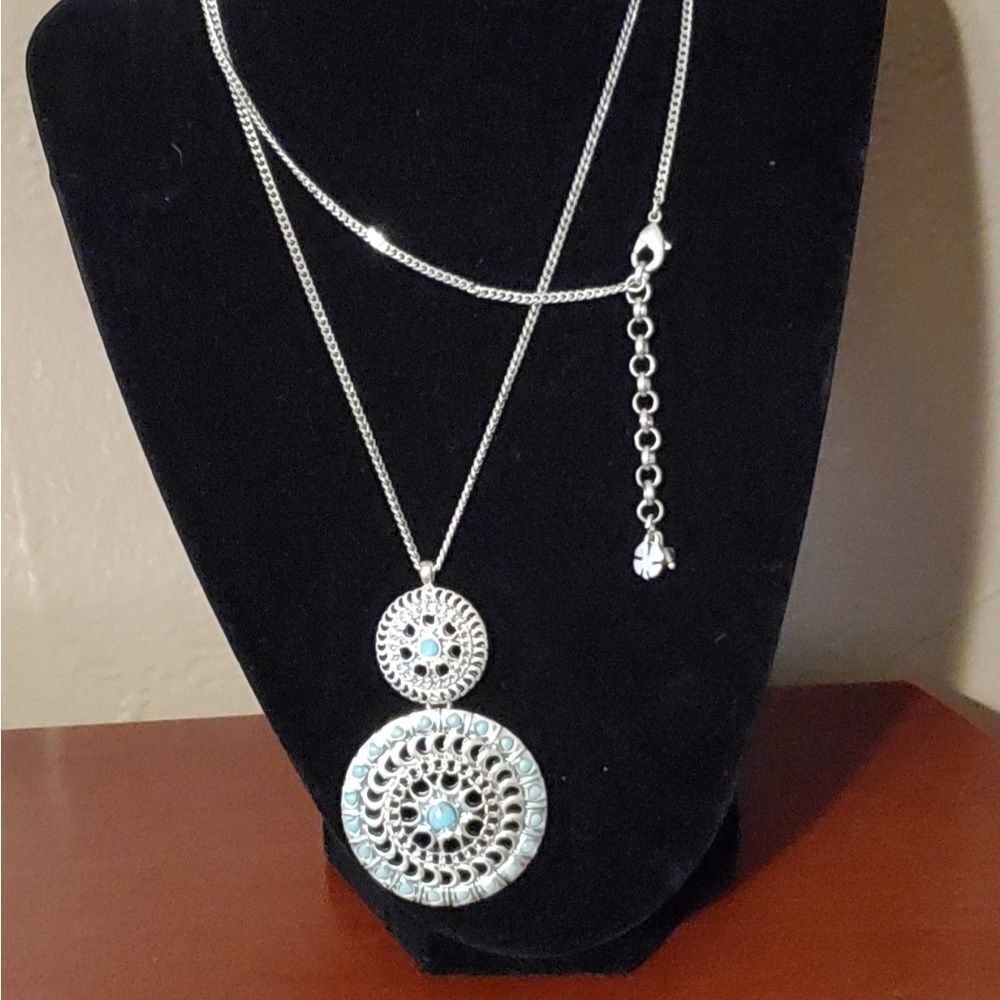 Lucky Brand Silver and Turquoise Pendant Necklace